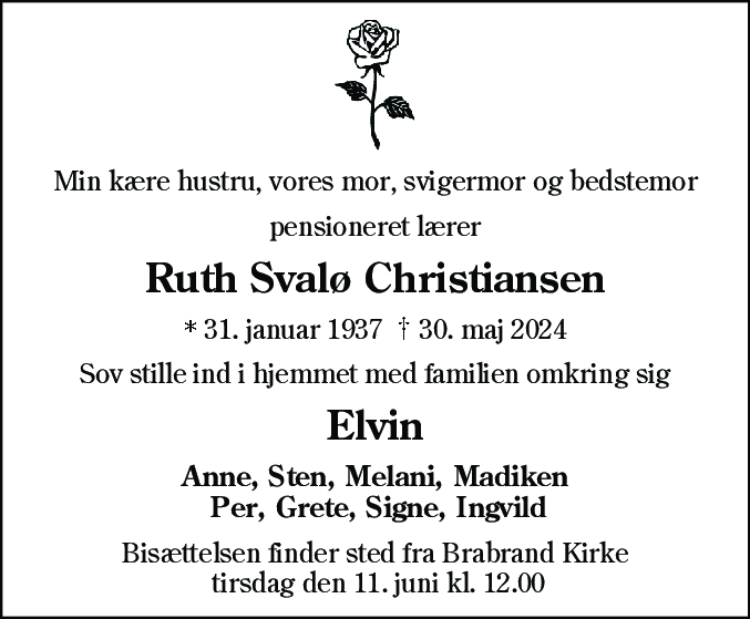 Dødsannonce for Ruth Svalø Christiansen