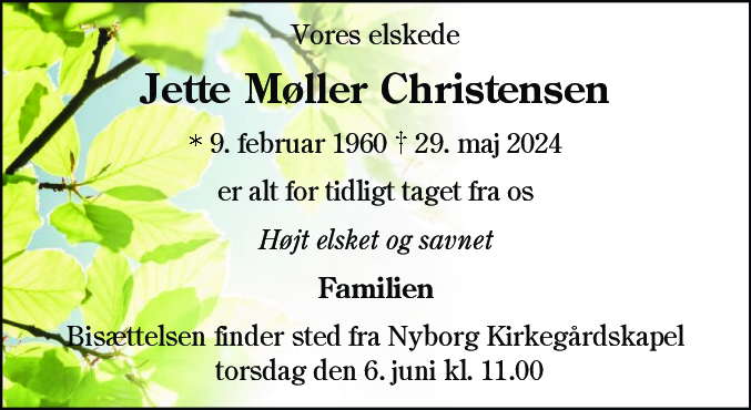 Dødsannonce for Jette Møller Christensen