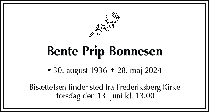 Dødsannonce for Bente Prip Bonnesen