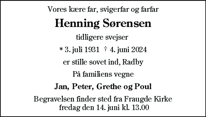 Dødsannonce for Henning Sørensen