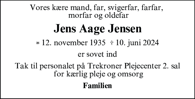 Dødsannonce for Jens Aage Jensen