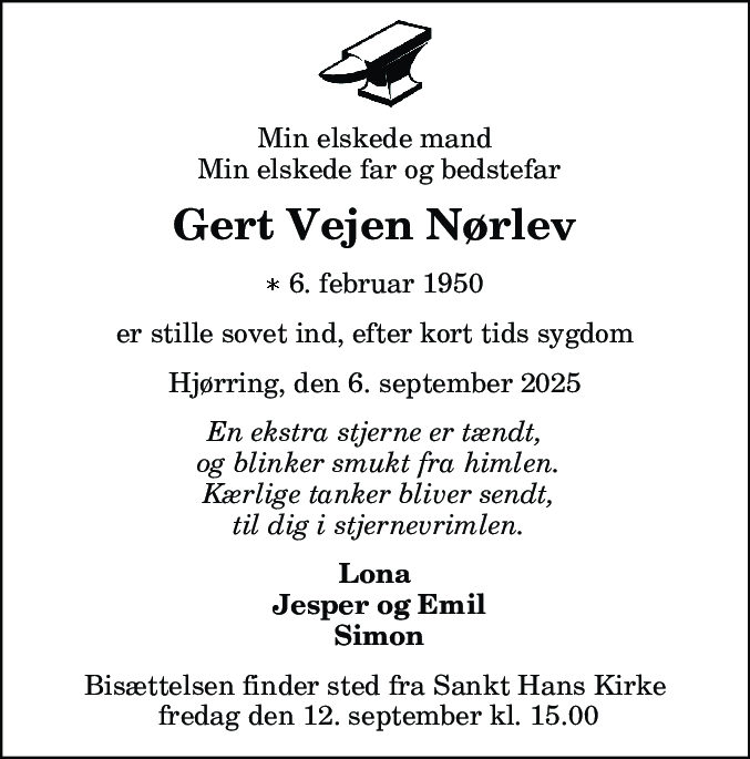 Dødsannonce for Gert Vejen Nørlev