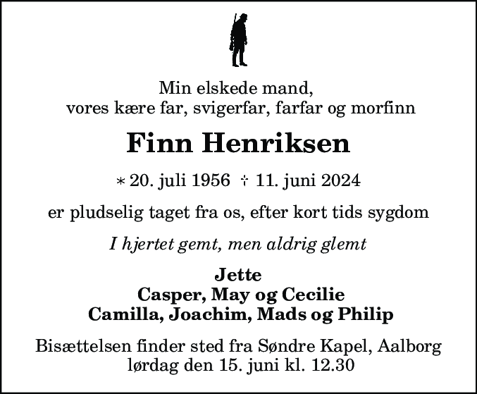 Dødsannonce for Finn Henriksen