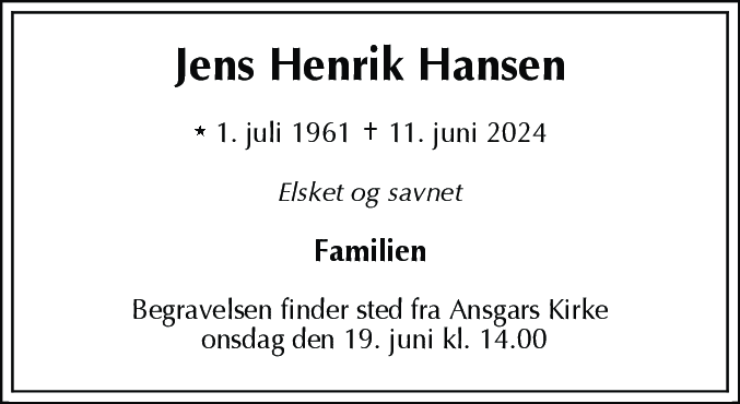 Dødsannonce for Jens Henrik Hansen