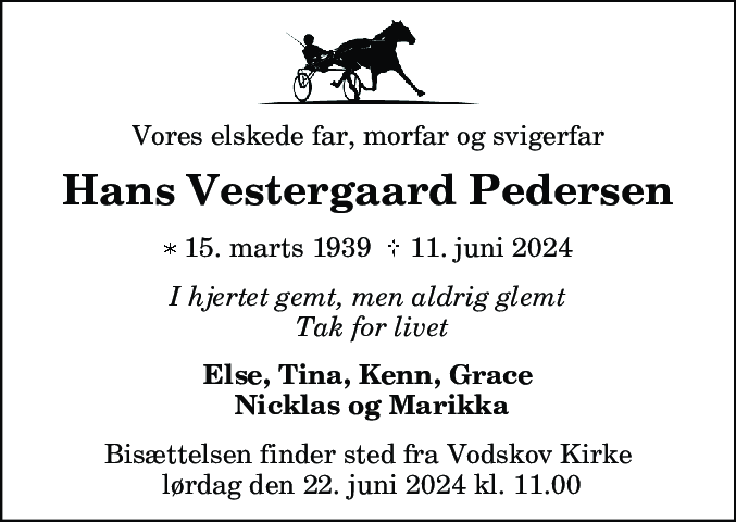 Dødsannonce for Hans Vestergaard Pedersen