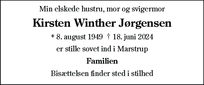 Dødsannonce for Kirsten Jørgensen