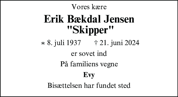 Dødsannonce for Erik Bækdal Jensen