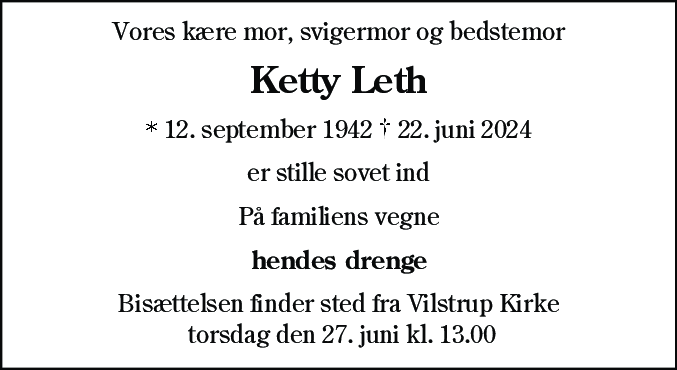 Dødsannonce for Ketty Leth