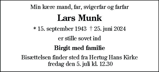 Dødsannonce for Lars Munk