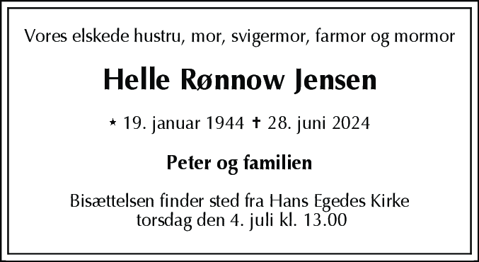 Dødsannonce for Helle Rønnow Jensen