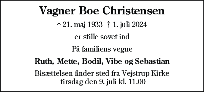 Dødsannonce for Vagner Boe Christensen