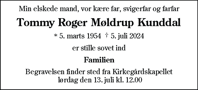 Dødsannonce for Tommy Roger Møldrup Kunddal
