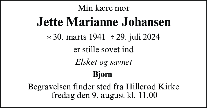 Dødsannonce for Jette Marianne Johansen
