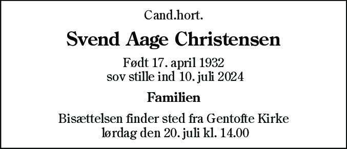 Dødsannonce for Svend Aage Christensen
