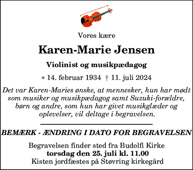 Dødsannonce for Karen-Marie Jensen