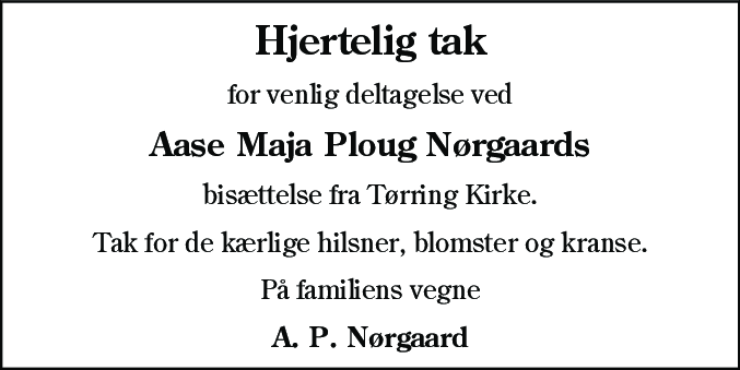 Dødsannonce for Aase Nørgaard