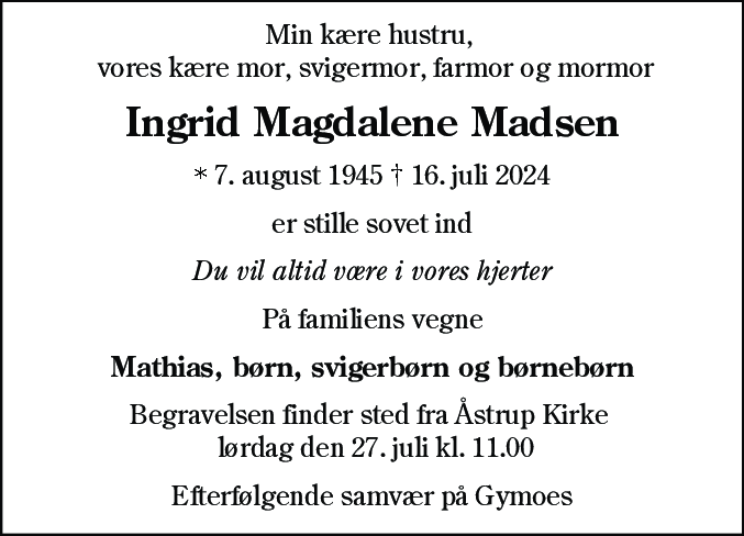 Dødsannonce for Ingrid Magdalene Madsen