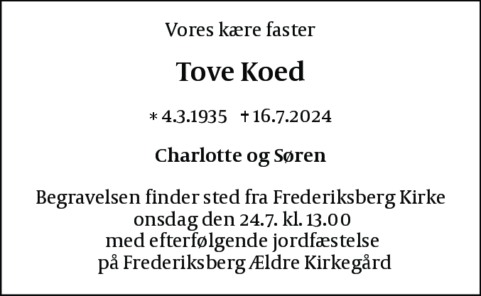 Dødsannonce for Tove Koed
