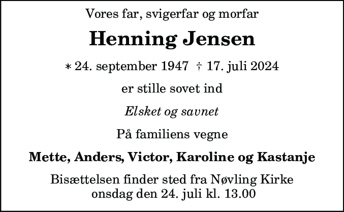 Dødsannonce for Henning Jensen