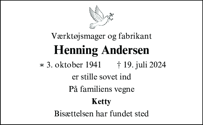 Dødsannonce for Henning Andersen