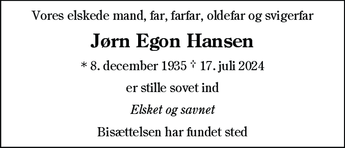 Dødsannonce for Jørn Egon Hansen