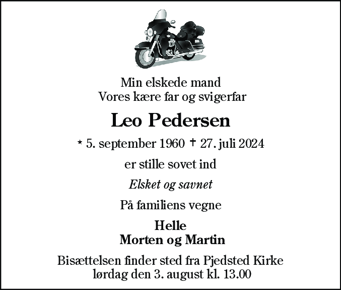 Dødsannonce for Leo Pedersen
