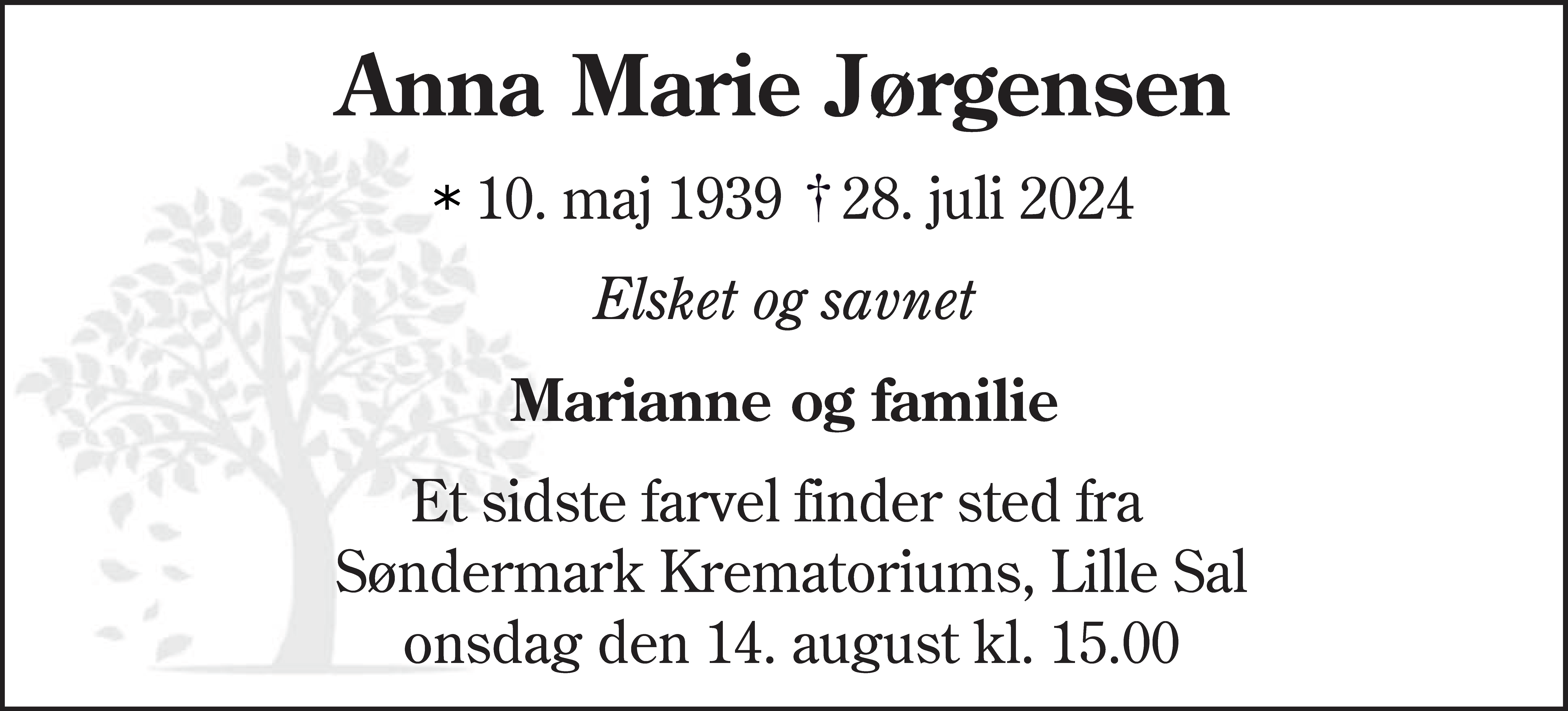 Dødsannonce for Anna Marie Jørgensen