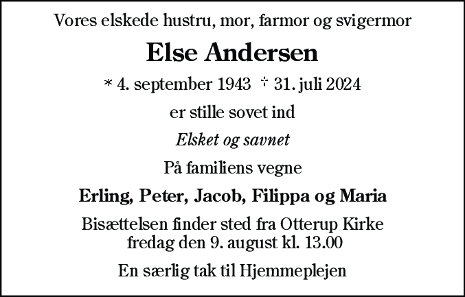 Dødsannonce for Else Andersen