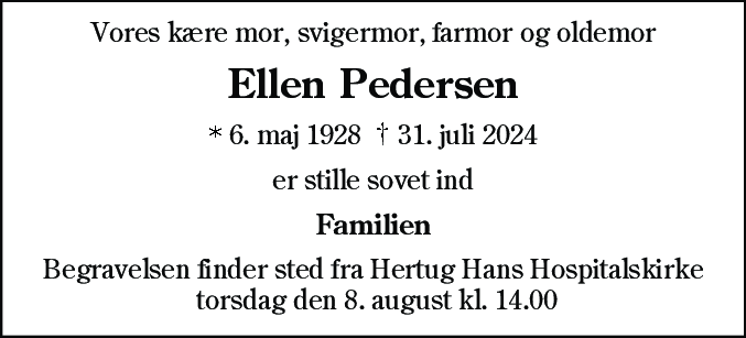 Dødsannonce for Ellen Pedersen