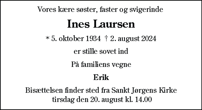 Dødsannonce for Ines Laursen
