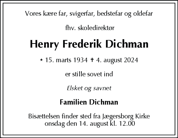 Dødsannonce for Henry Frederik Dichman