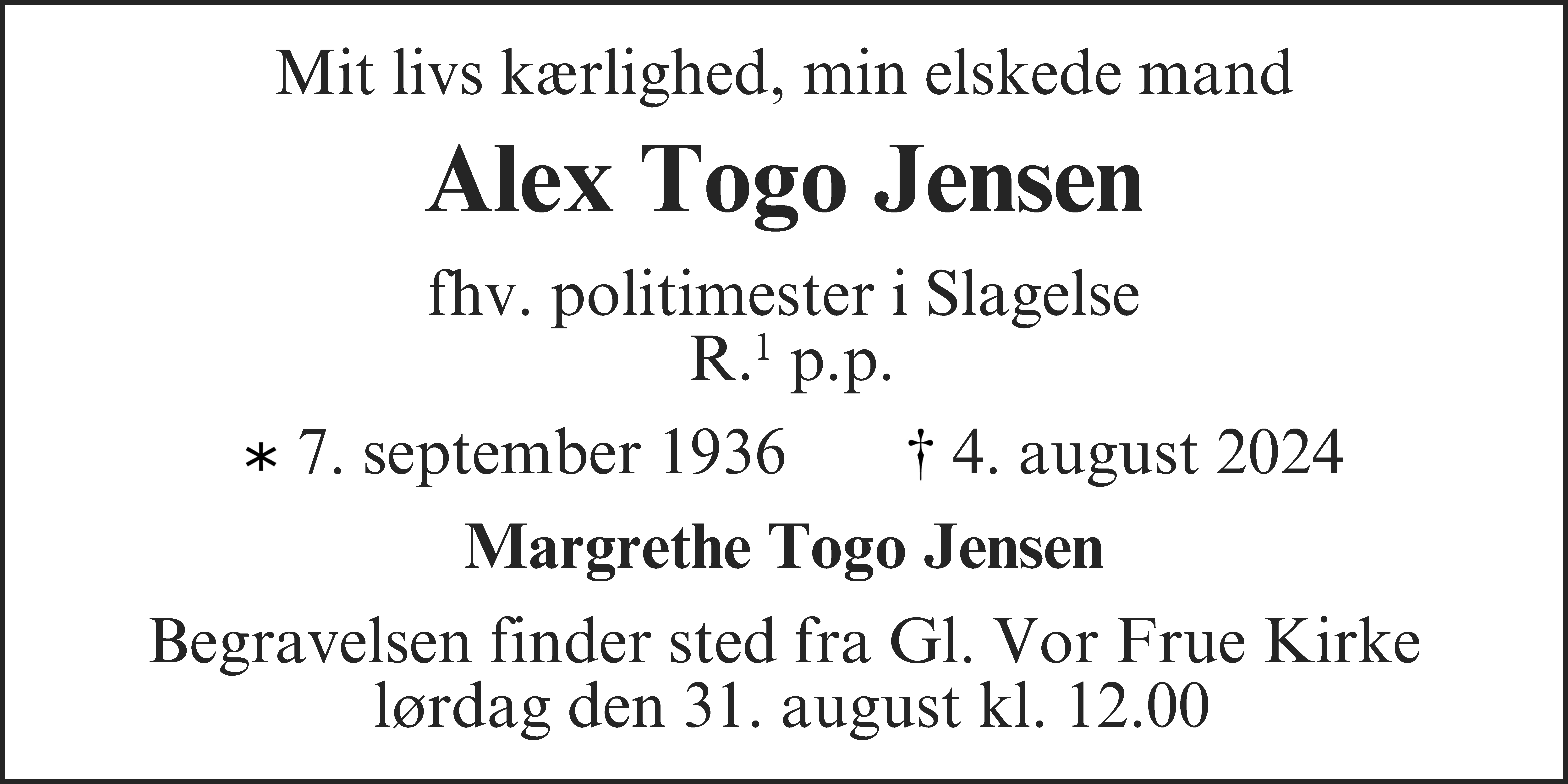 Dødsannonce for Alex Togo Jensen
