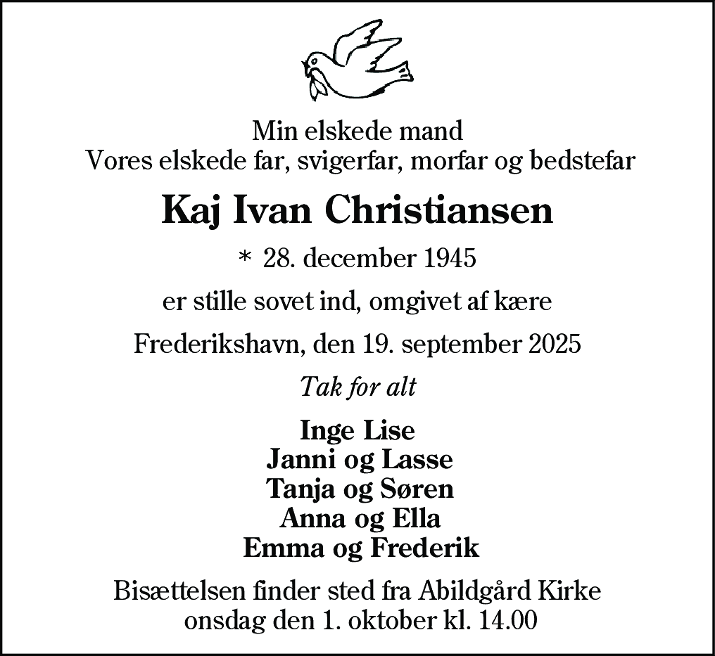 Dødsannonce for Kaj Ivan Christiansen