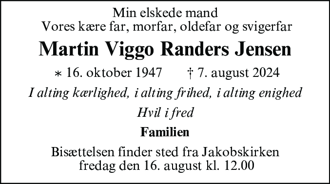 Dødsannonce for Martin Viggo Randers Jensen