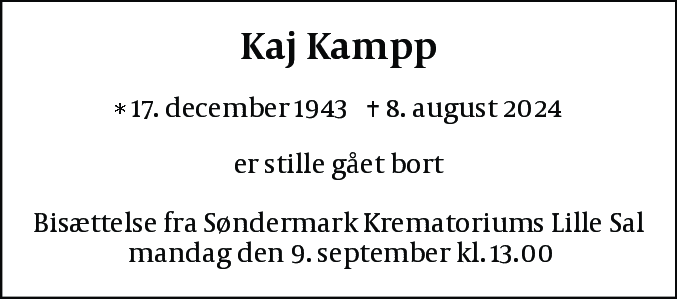 Dødsannonce for Kaj Kampp