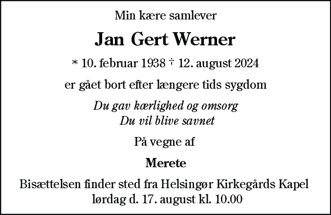 Dødsannonce for Jan Gert Werner