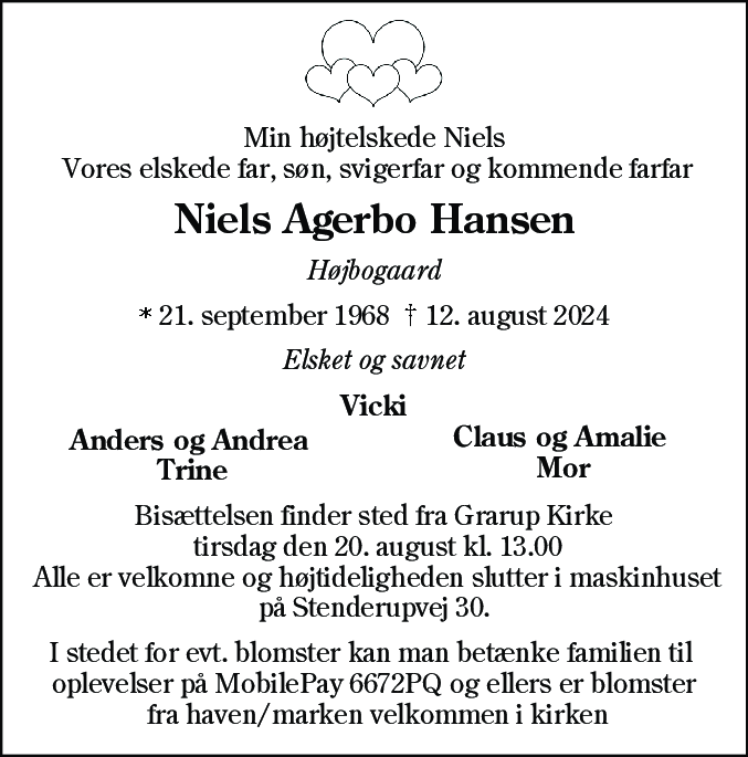 Dødsannonce for Niels Agerbo Hansen