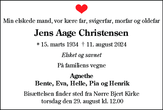 Dødsannonce for Jens Aage Christensen