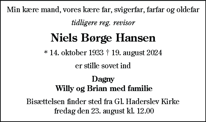 Dødsannonce for Niels Børge Hansen