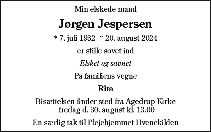 Dødsannonce for Jørgen Jespersen