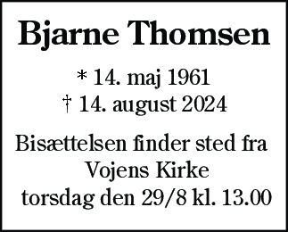 Dødsannonce for Bjarne Thomsen