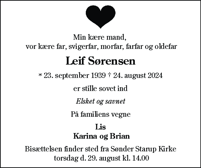 Dødsannonce for Leif Sørensen
