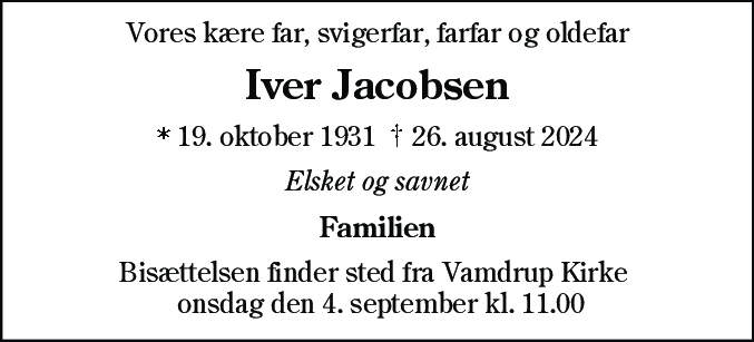 Dødsannonce for Iver Johan Jacobsen