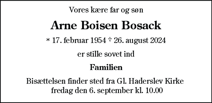 Dødsannonce for Arne Boisen Bosack