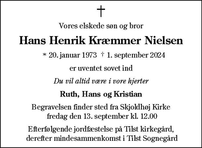 Dødsannonce for Hans Henrik Kræmmer Nielsen