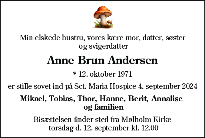 Dødsannonce for Anne Brun Andersen