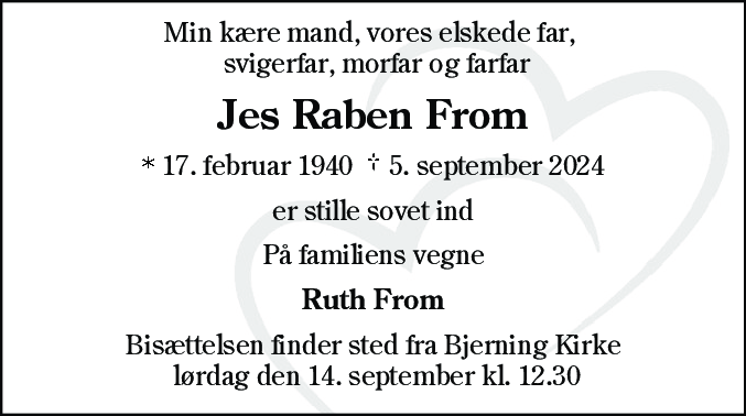 Dødsannonce for Jes Raben From
