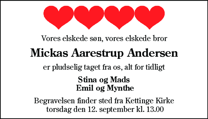 Dødsannonce for Mickas Aarestrup Andersen