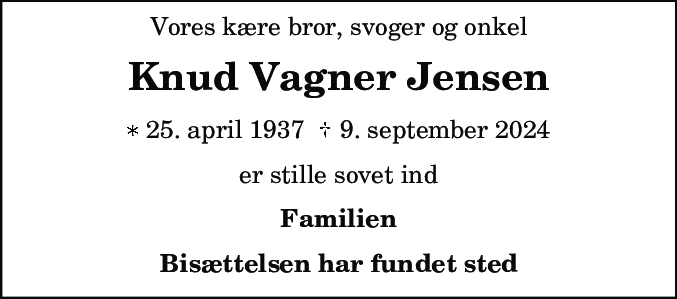 Dødsannonce for Knud Vagner Jensen