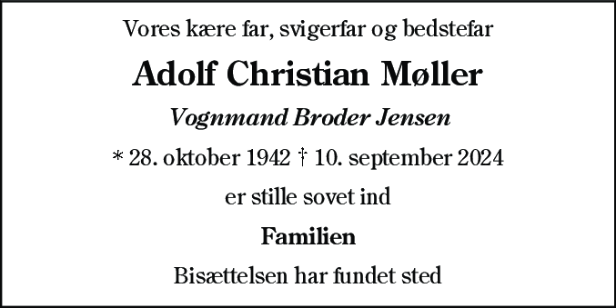 Dødsannonce for Adolf Christian Møller